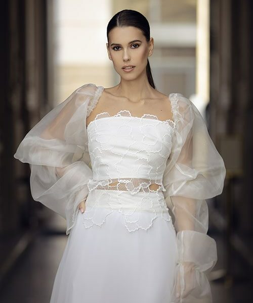 Mutine - Robe de mariée en 3 pièces (manches, crop top, jupe) - Les intemporelles