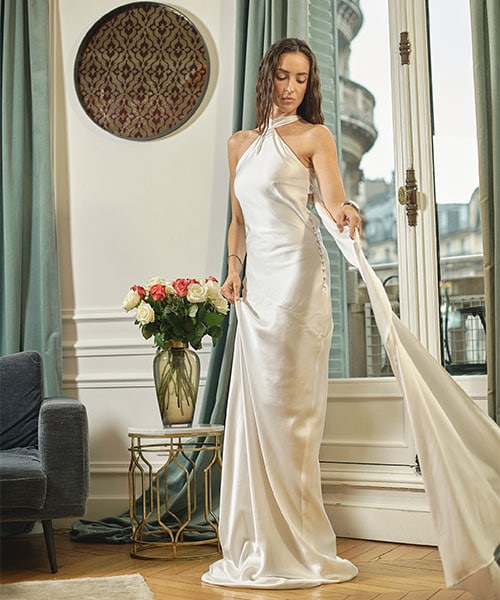 Robe de mariée - Dentelle de calais - mousseline - Habotai